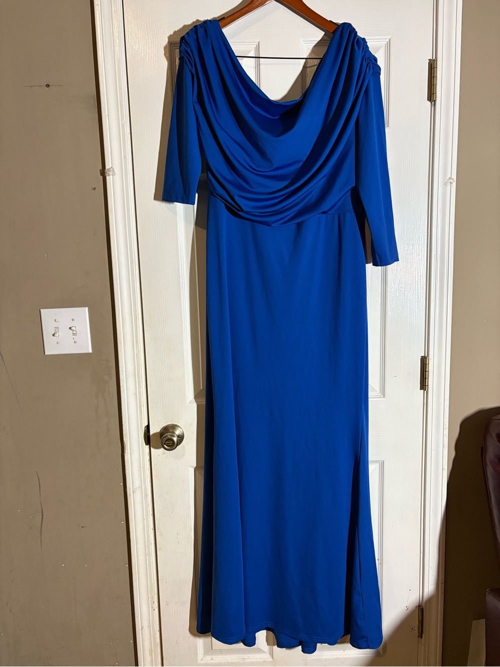 Cobalt Blue Draped Maxi Dress with Cowl Neck